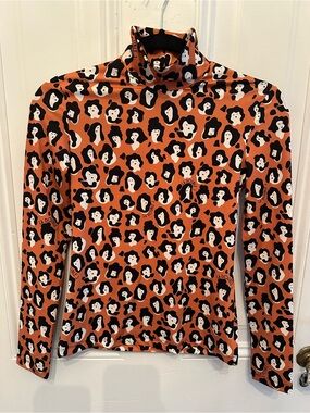 LA DoubleJ Mock Turtleneck with Black & Cream Face Print